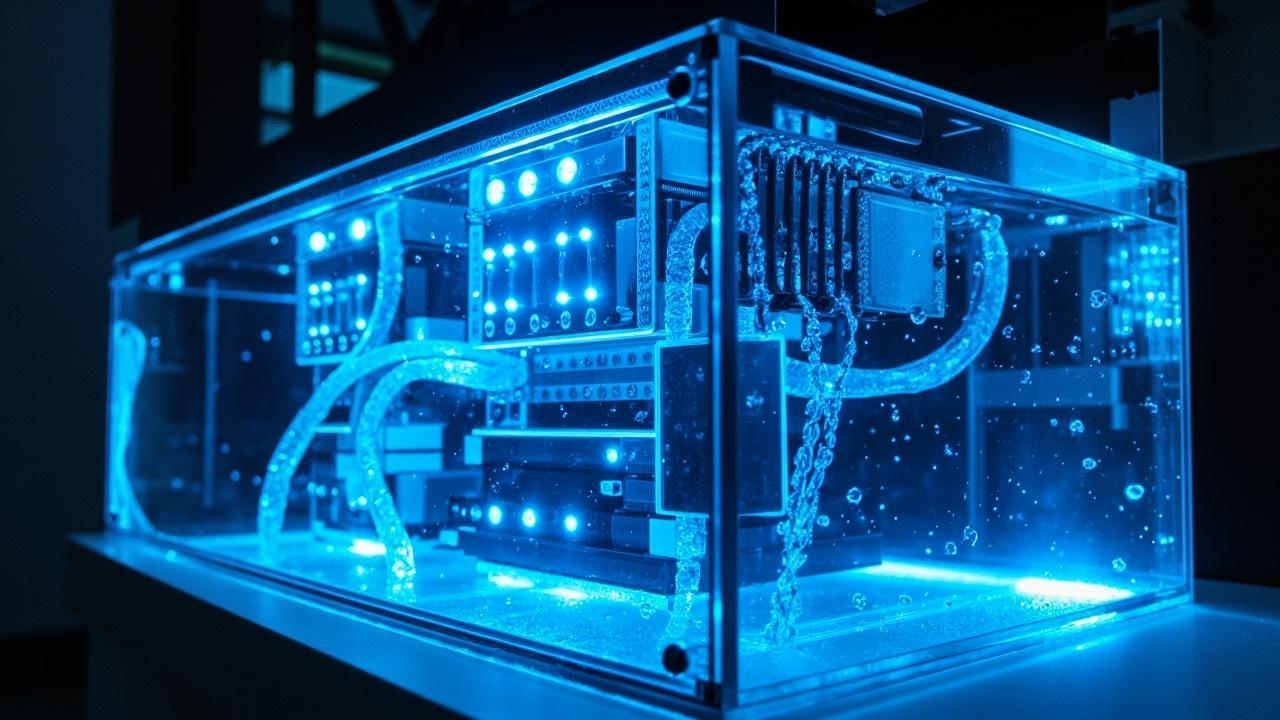 Close-up of an advanced **AI LIQUID COOLING** system, showcasing its intricate design