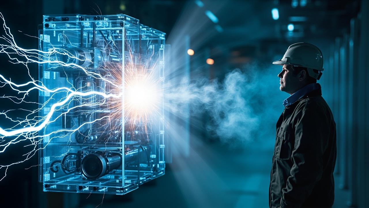 ** Workers using safety gear during electrical maintenance