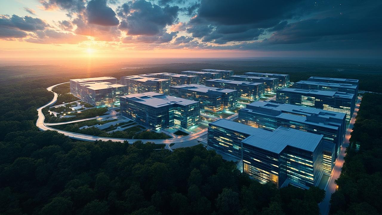Exterior of a large HYPERSCALE CAMPUS building, showcasing its scale and design