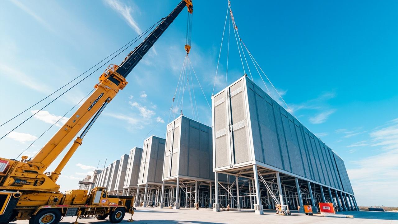 **Modular data center** components being assembled, showcasing flexibility